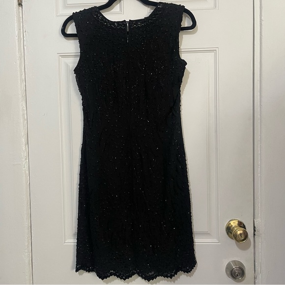VINTAGE ESCADA COUTURE Black 100% Silk Beaded Mini Dress Size 34 USA XS - Picture 6 of 13